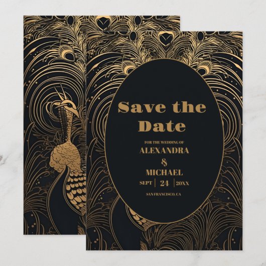 Elegante Art Deco Save The Date (Vorne/Hinten)
