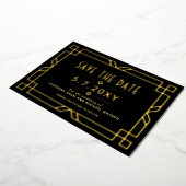 Elegante Art Deco Save the Date Black Gold Card Folieneinladung (Gedreht)