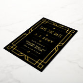 Elegante Art Deco Save the Date Black Gold Card Folieneinladung (Gedreht)