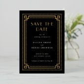 Elegante Art Deco Save the Date Karte mit Grenzen (Stehend vorne)