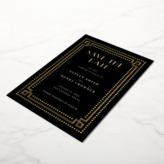 Elegante Art Deco Save the Date Karte mit Grenzen (Gedreht)