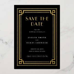 Elegante Art Deco Save-the-Date-Karte mit Rand Folieneinladung