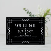 Elegante Art Deco Save the Date Schwarze Silberkar Folieneinladung (Stehend vorne)