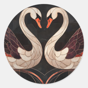 Elegante Art Deco Schwäne bilden ein Herz Runder Aufkleber