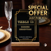 Elegante Art Deco Schwarz & Gold Hochzeitstisch-Nu