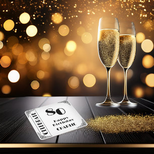 Elegante Art Deco Schwarz-Weiß-80.-Geburtstagsfeie Rechteckiger Pappuntersetzer