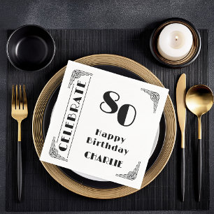 Elegante Art Deco Schwarz-Weiß-80. Geburtstagsfeie Serviette