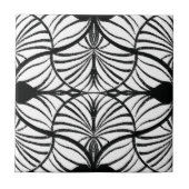 Elegante Art Deco Schwarz & Weiß Gouache Scallops Fliese (Vorderseite)