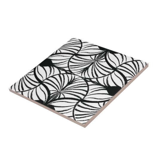 Elegante Art Deco Schwarz & Weiß Gouache Scallops Fliese (Seite)