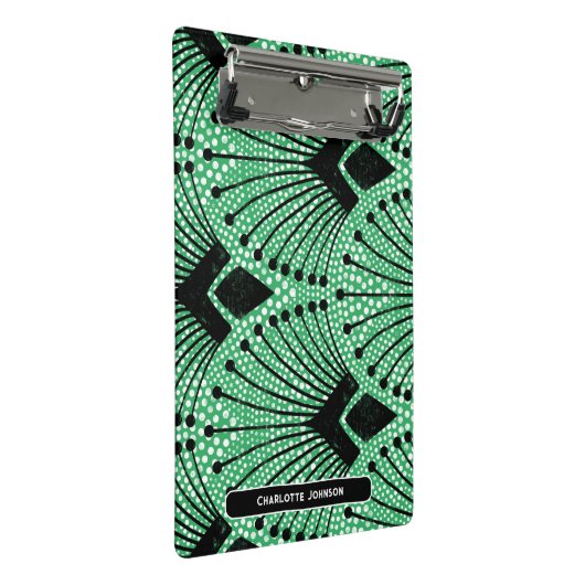 Elegante Art Deco Schwarz-weißes Pfauenmuster Mini Klemmbrett (Schrägansicht)