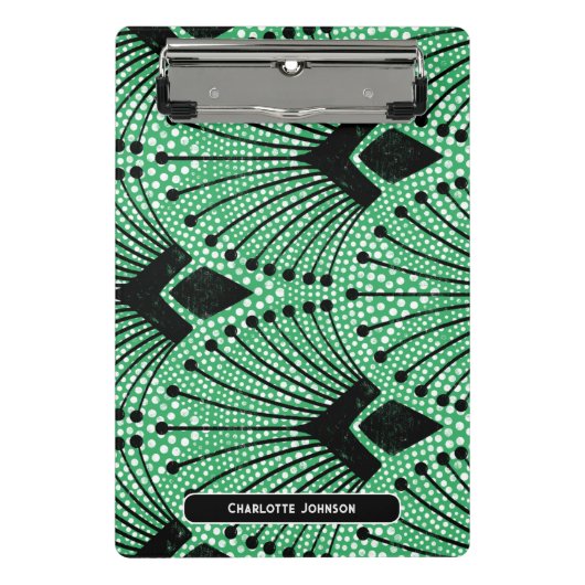 Elegante Art Deco Schwarz-weißes Pfauenmuster Mini Klemmbrett (Vorderseite)