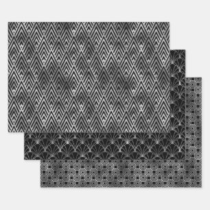 Elegante Art Deco Silbermuster Geschenkpapier Set