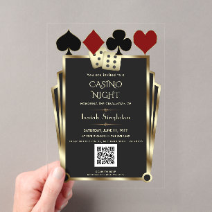 Elegante Art Deco Vegas Casino Nacht-Abschlussfeie Acryleinladungen
