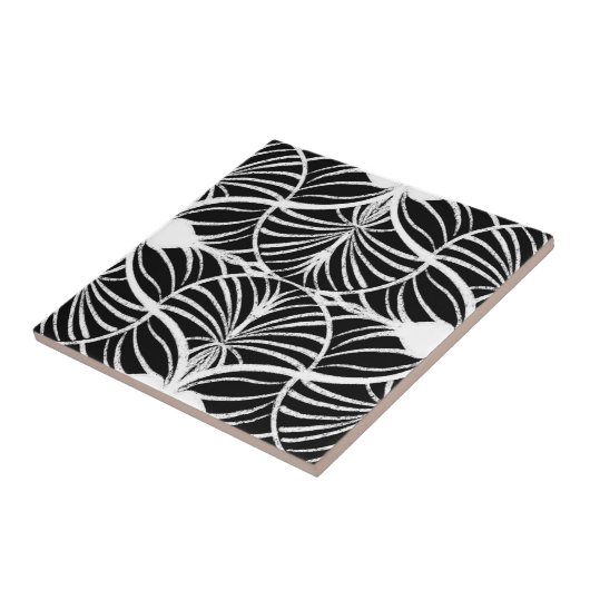 Elegante Art Deco Weißer und schwarzer Gouache Sca Fliese (Seite)