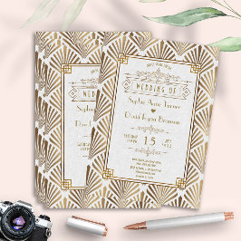 Elegante Art Deco White Gold Gatsby 20 Hochzeit Einladung