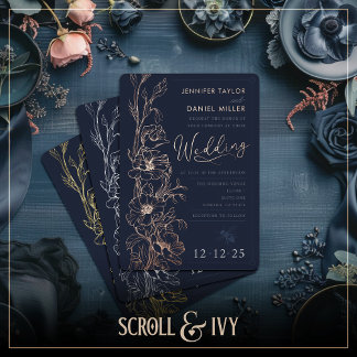 Elegante Art Deco Wildblume Einladung zur Hochzeit