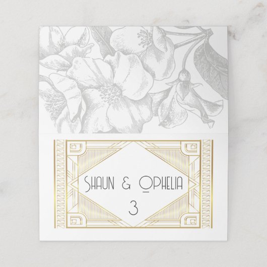 Elegante Art Deko Gedeckte Platzkarte (Außenseite Aufgefaltet)