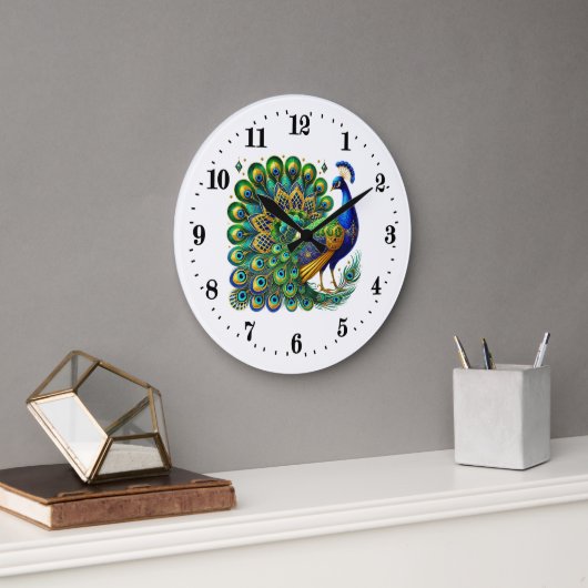 Elegante Art Deko Pfau Große Wanduhr (Büro)