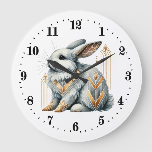 Elegante Art Deko Pinguin Bunny Große Wanduhr (Vorderseite)