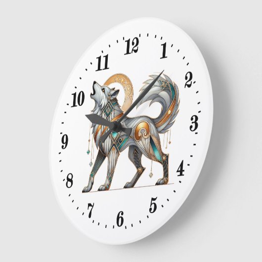 Elegante Art Deko Wolf Große Wanduhr (Winkel)