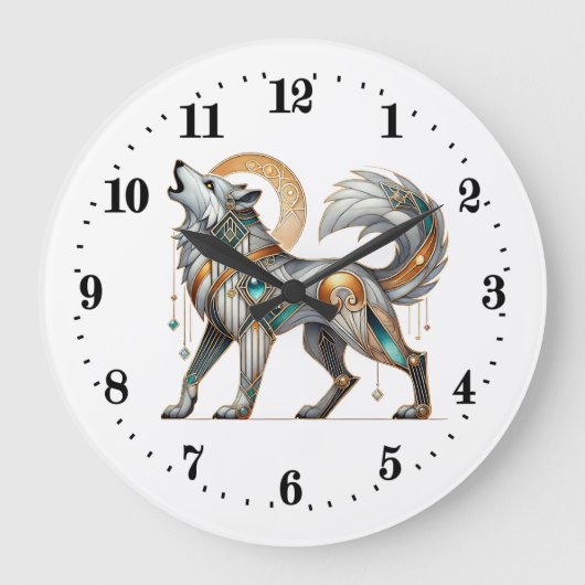 Elegante Art Deko Wolf Große Wanduhr (Vorderseite)