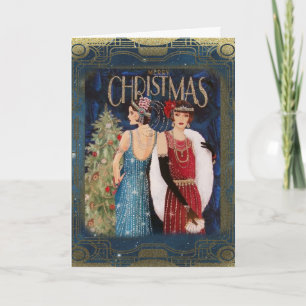 Elegante Art Deo Damen Weihnachtskarte Karte