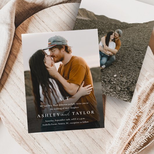 Elegante Art Monogram Foto Wedding Einladung