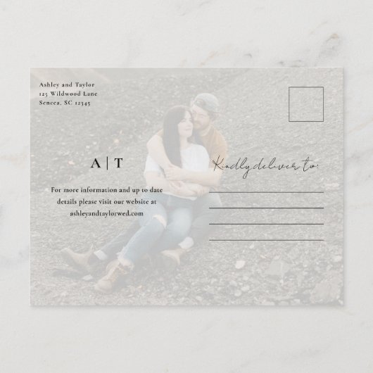 Elegante Art Monogram Foto Wedding Einladungspostkarte (Rückseite)