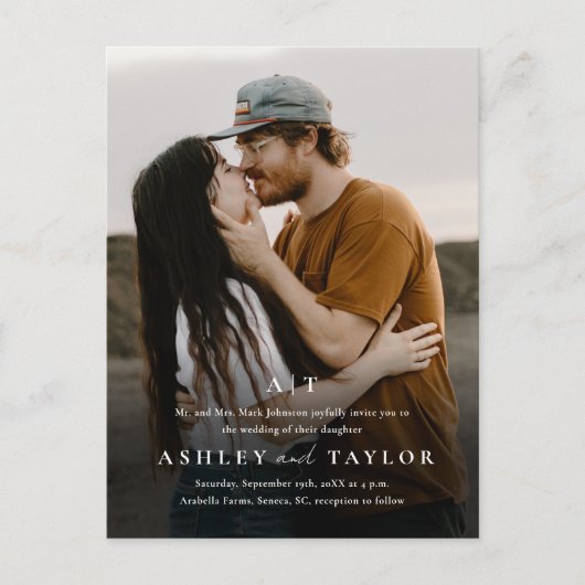 Elegante Art Monogram Foto Wedding Einladungspostkarte (Vorderseite)