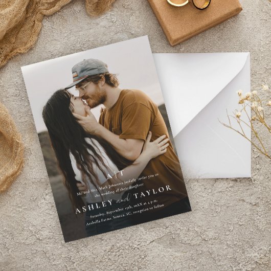 Elegante Art Monogram Foto Wedding Einladungspostkarte