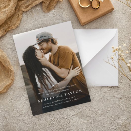 Elegante Art Monogram Foto Wedding Magneteinladung