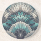 Elegante Art Nouveau Blue Silver Fans Getränkeuntersetzer (Vorne)