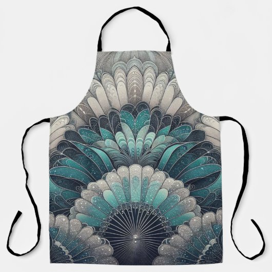 Elegante Art Nouveau Blue Silver Fans Schürze (Vorderseite)