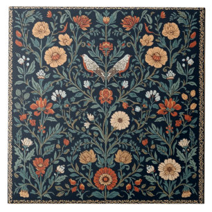 Elegante Art Nouveau Blumen-Vogel Vintage-Botanik Fliese
