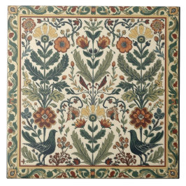 Elegante Art Nouveau Blumen-Vogel Vintage-Botanik Fliese