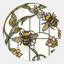 Elegante Art Nouveau-Botanik-Bienen-Glasmalerei