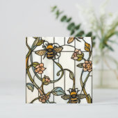 Elegante Art Nouveau-Botanik-Bienenglasmalerei Einladung (Stehend Vorderseite)