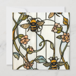 Elegante Art Nouveau-Botanik-Bienenglasmalerei Einladung