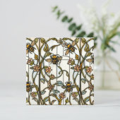 Elegante Art Nouveau-Botanik-Bienenglasmalerei Einladung (Stehend Vorderseite)