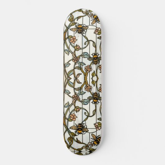 Elegante Art Nouveau-Botanik-Bienenglasmalerei Skateboard (Vorderseite)