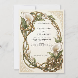 Elegante Art Nouveau-Calla-Lilien-Hochzeitseinladu Einladung