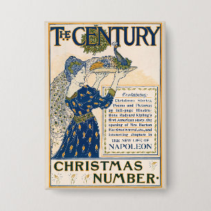 Elegante Art Nouveau-Dame mit Pfau-Winter Button