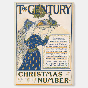 Elegante Art Nouveau-Dame mit Pfau-Winter Magnet