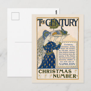 Elegante Art Nouveau-Dame mit Pfau-Winter Postkarte