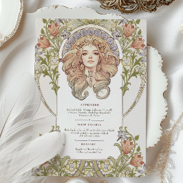 Elegante Art Nouveau Floral Wedding Menu Karte