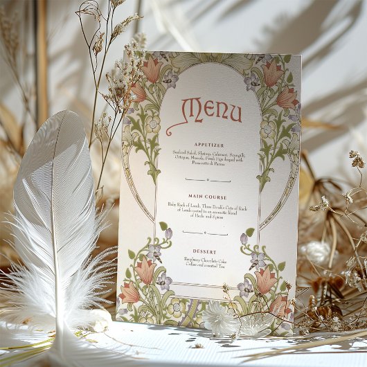 Elegante Art Nouveau Floral Wedding Menu Karte