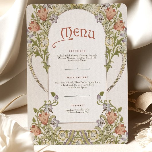 Elegante Art Nouveau Floral Wedding Menu Karte
