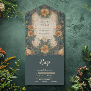 Elegante Art Nouveau Florale Hochzeit All In One Einladung