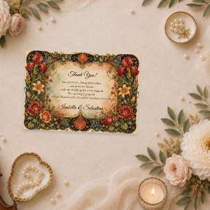 Elegante Art Nouveau Florale Hochzeit Dankeskarte