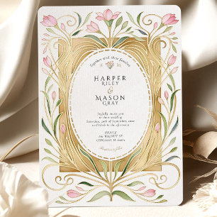 Elegante Art Nouveau Freesien Hochzeitseinladung Einladung